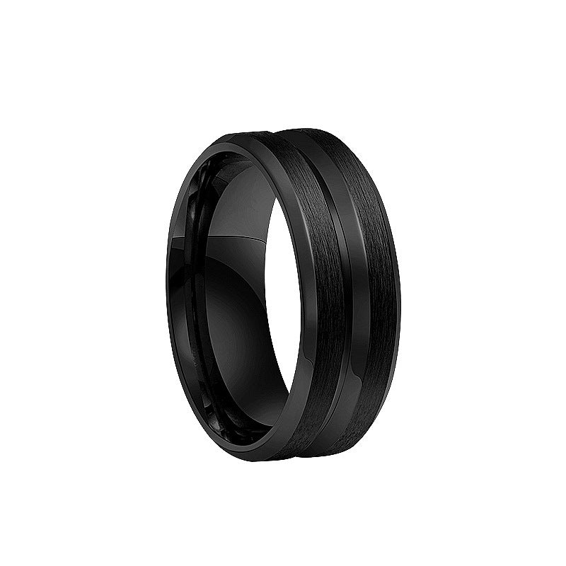 Men's Middle Groove Frosted Stainless Steel Popular Rings