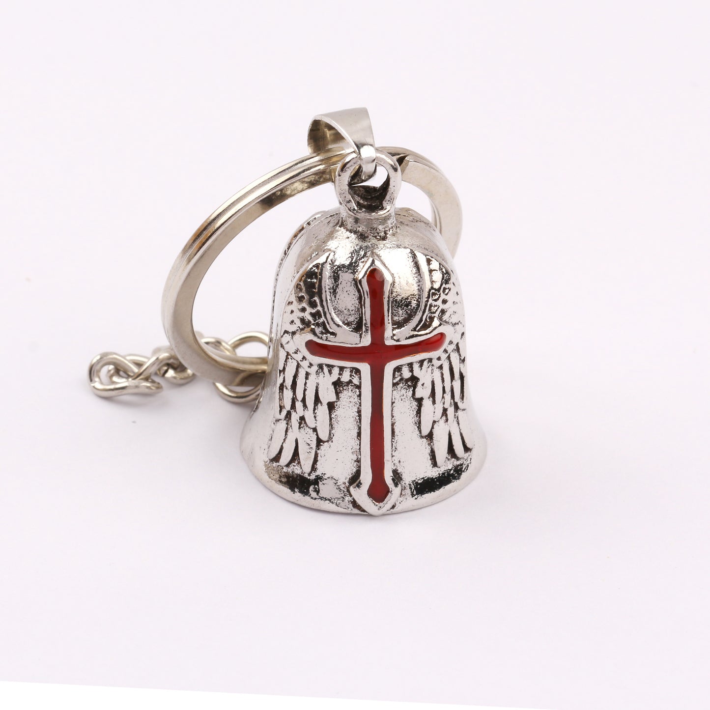 Dripping Cross Retro Punk Angel Wings Motorcycle Lucky Bell Key Necklace