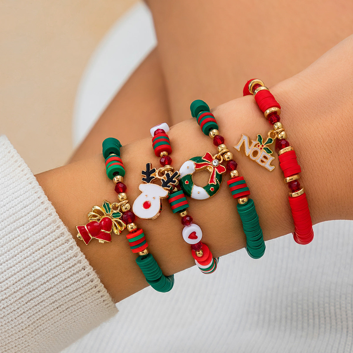 Christmas Polymer Clay Beaded Suit Holiday Bracelets