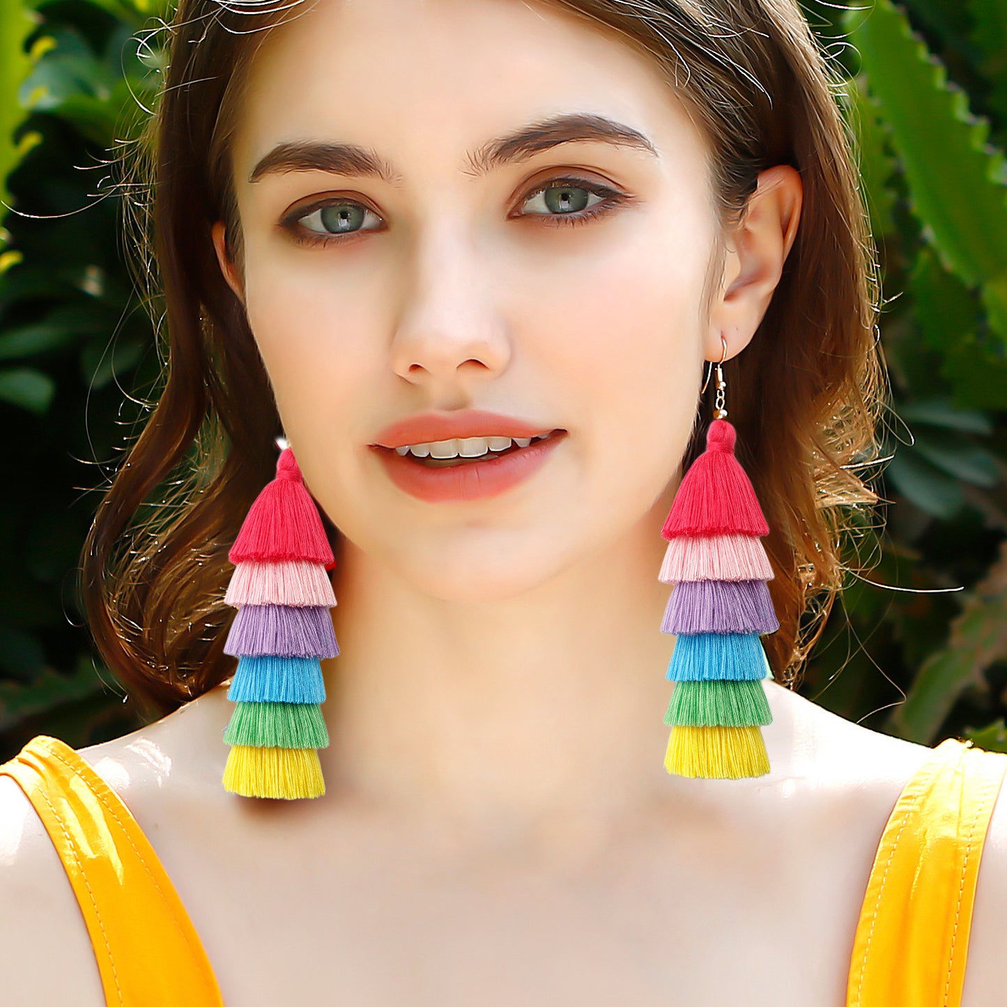 Vacation Style Tassel Colorful Rainbow Retro Earrings