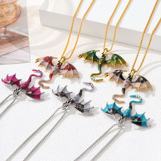 Drop Oil Cartoon Flying Dragon Shape Fashion Necklaces