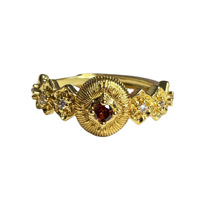 Women's Retro Atmosphere Lace Single Rhinestone Adjustable Brushed Pattern Antique Rings