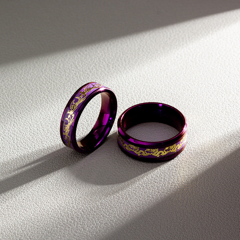 Pattern Ornament Phoenix Purple Titanium Steel Rings