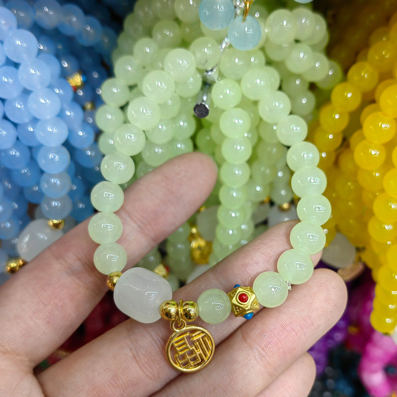 Fu Character Stall Live Gift Imitation White Jade Bracelets