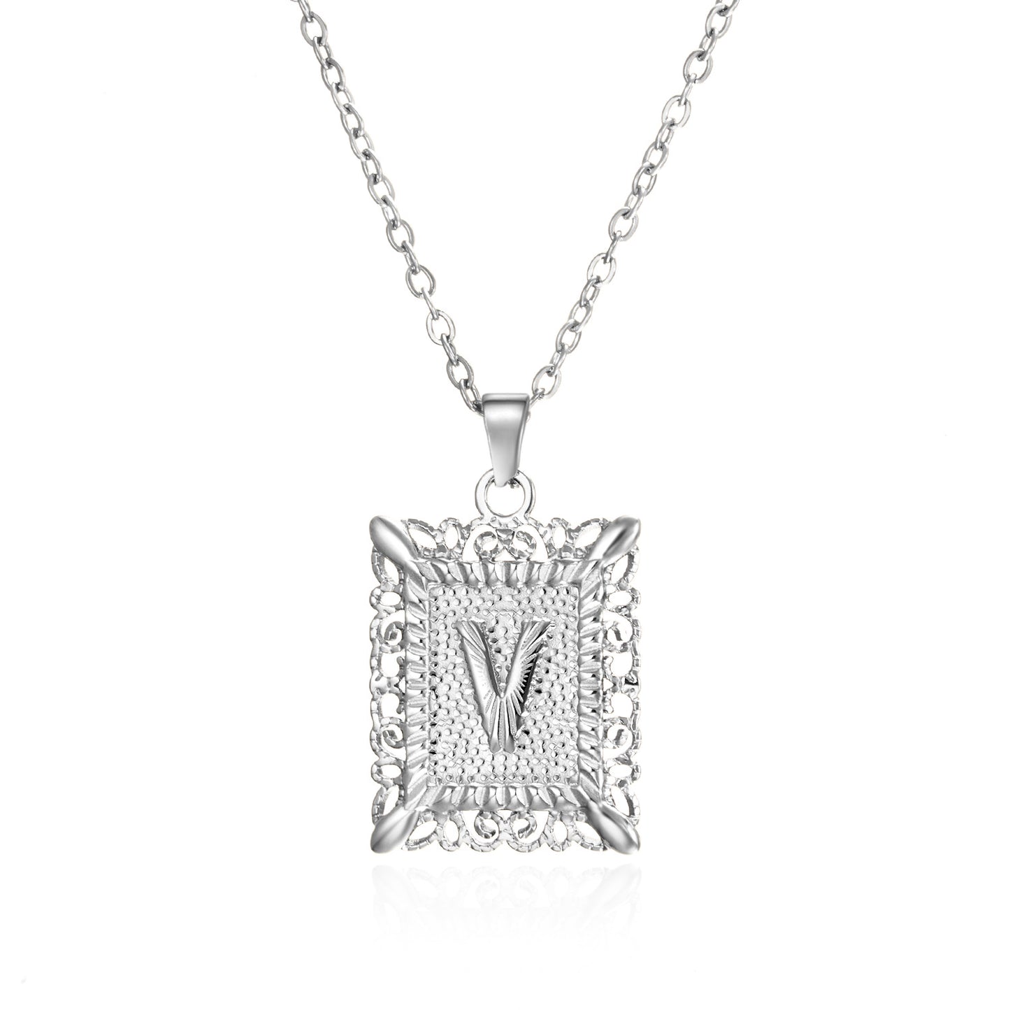 Stainless Steel Letter Hollow Square Titanium Necklaces