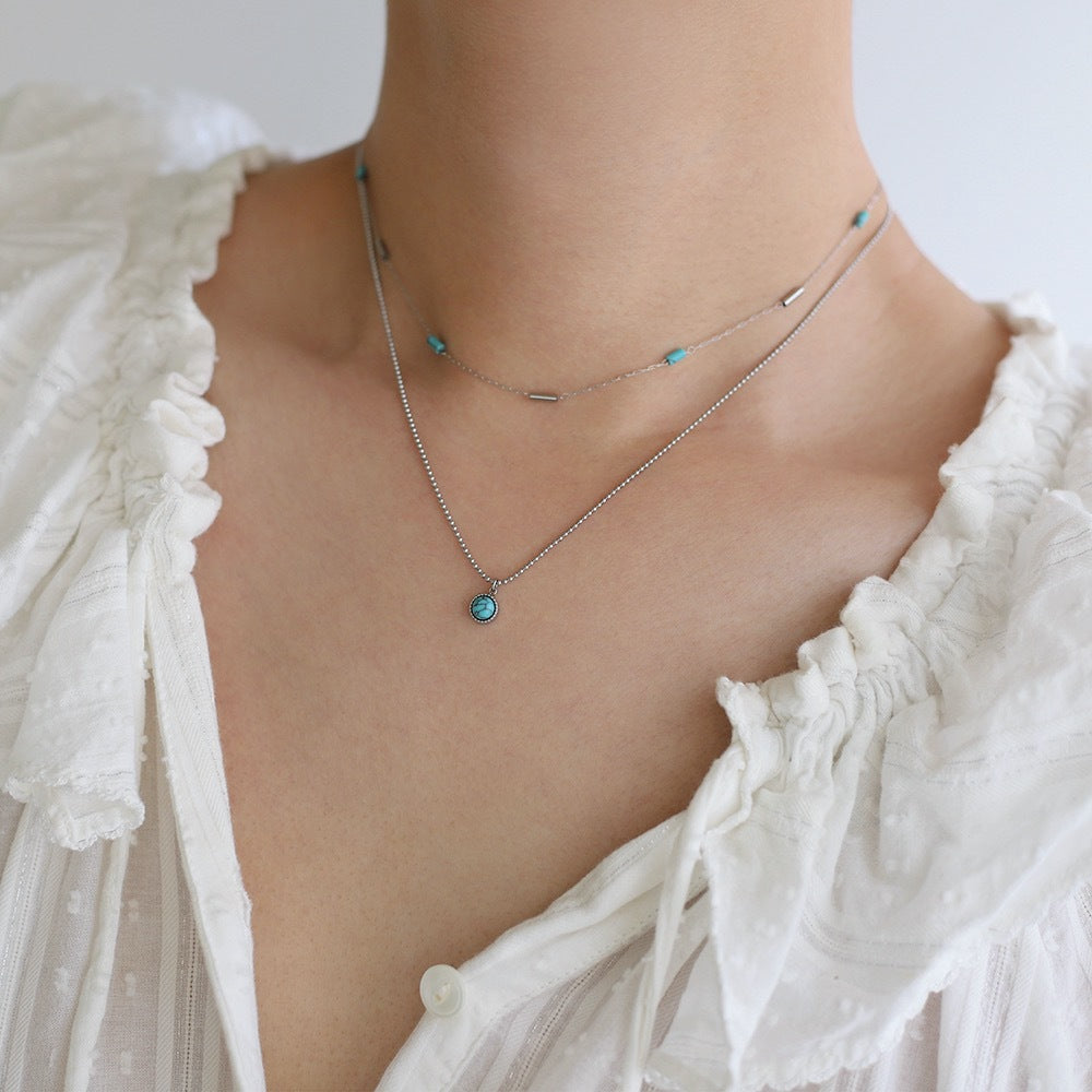 Pipe Beads Imitation Turquoise Handmade Twin Clavicle Chain Necklaces