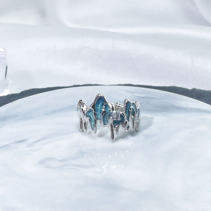 Female Niche Irregular Blue Series Simple Refined Stylish Versatile Rings