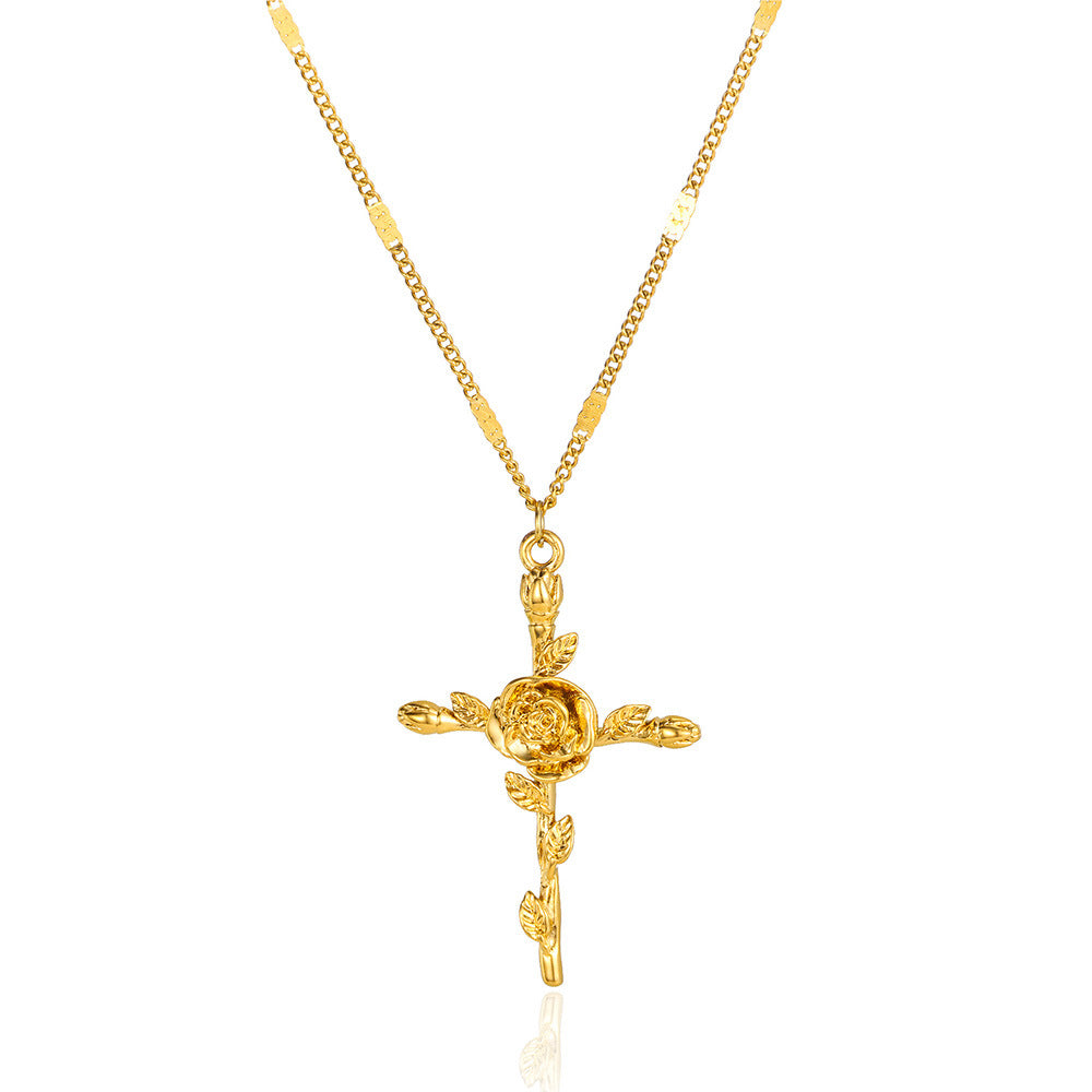 Gold-plated December Flower Three-dimensional Birthday Cross Holiday Necklace
