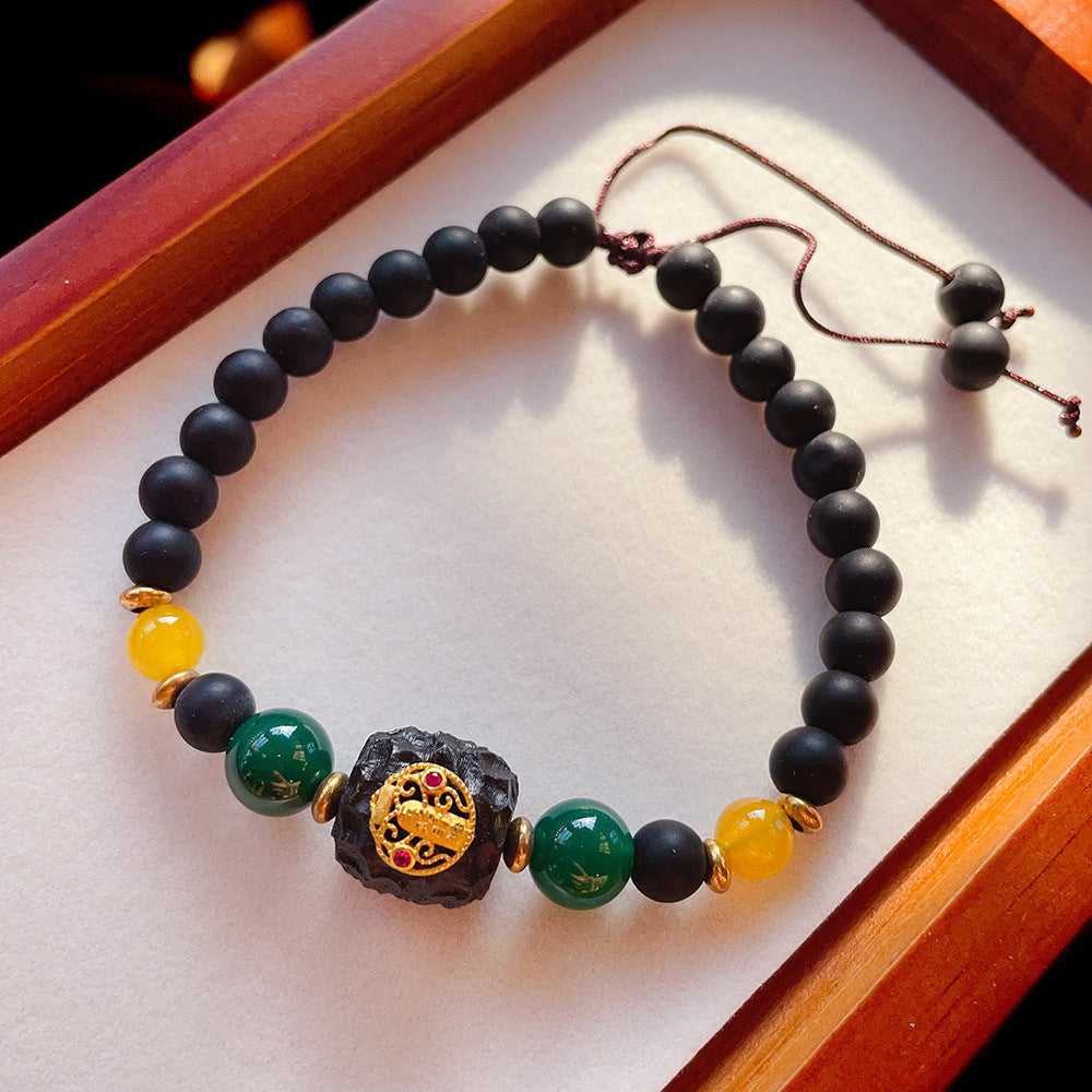 Women's & Men's Retro Ethnic Style Agate Ox Bone Rosary Bracelet