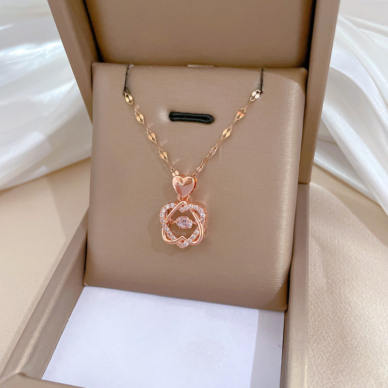 Women's Heart-to-heart Seal Smart Light Luxury Temperament Gorgeous Full Diamond Necklaces