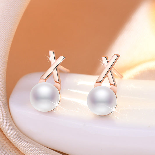 Women's Korean Cross Pearl Niche Design Simple Rings