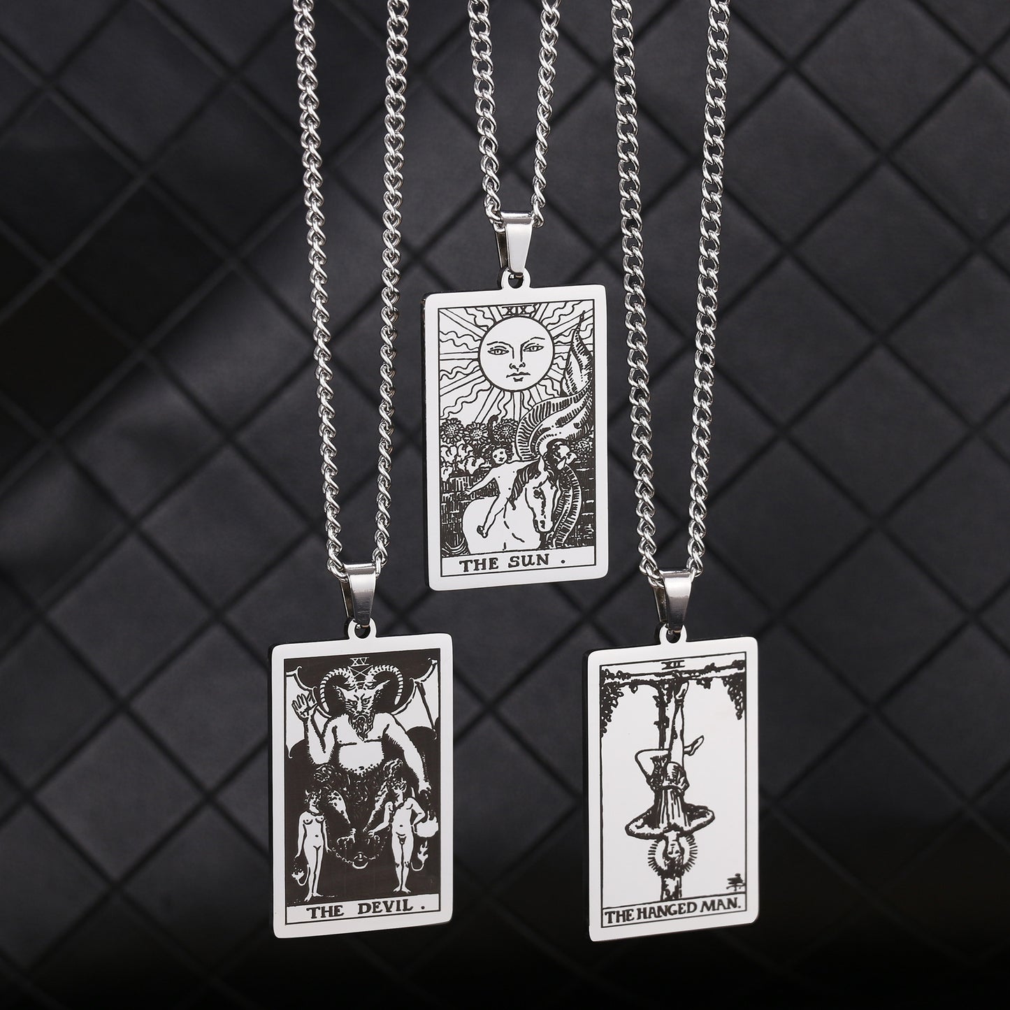 Men's Stainless Steel Tarot Personalized Retro Square Plate Necklaces