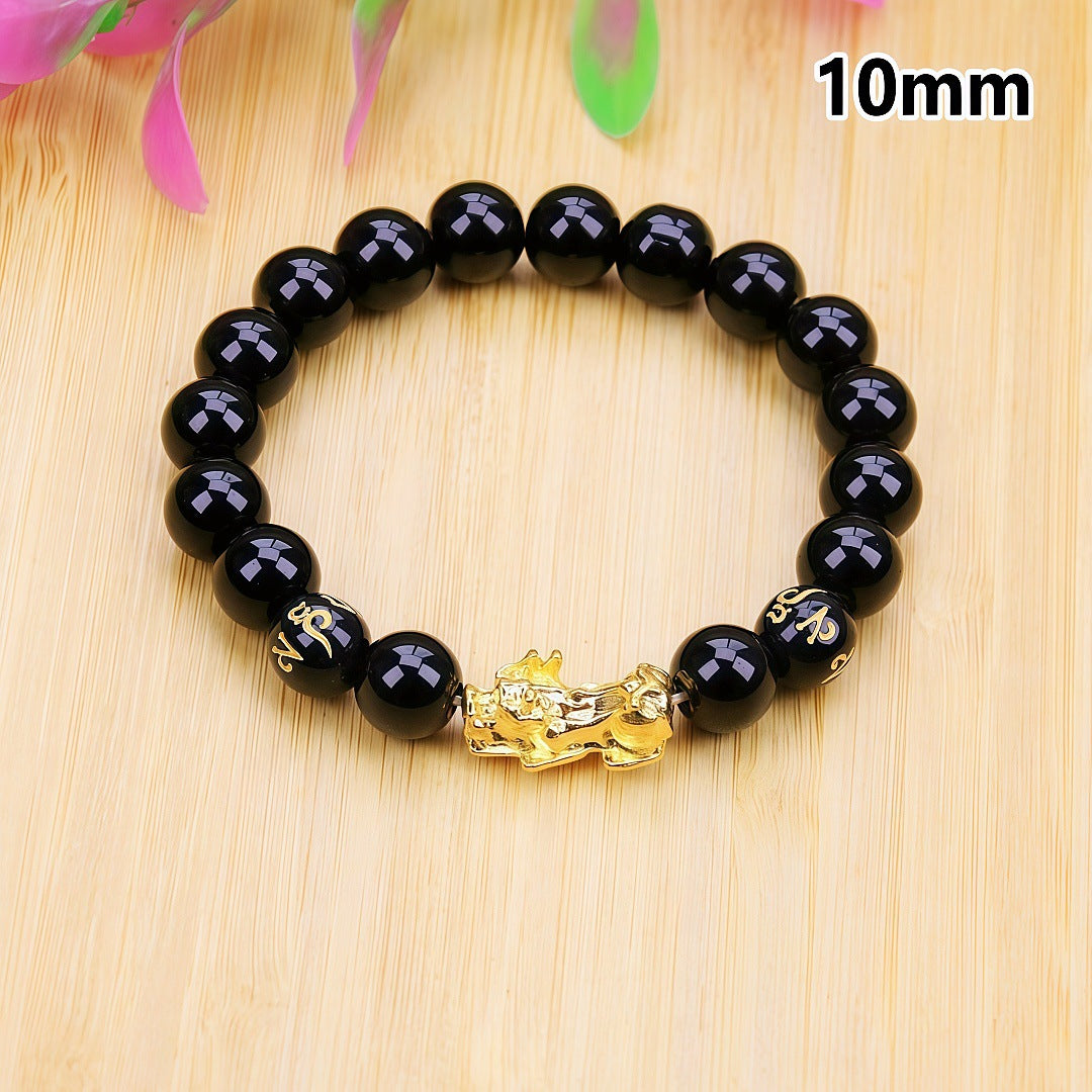 Running Rivers Lakes Live Imitation Obsidian Gilt Six Words Mantra Bracelet