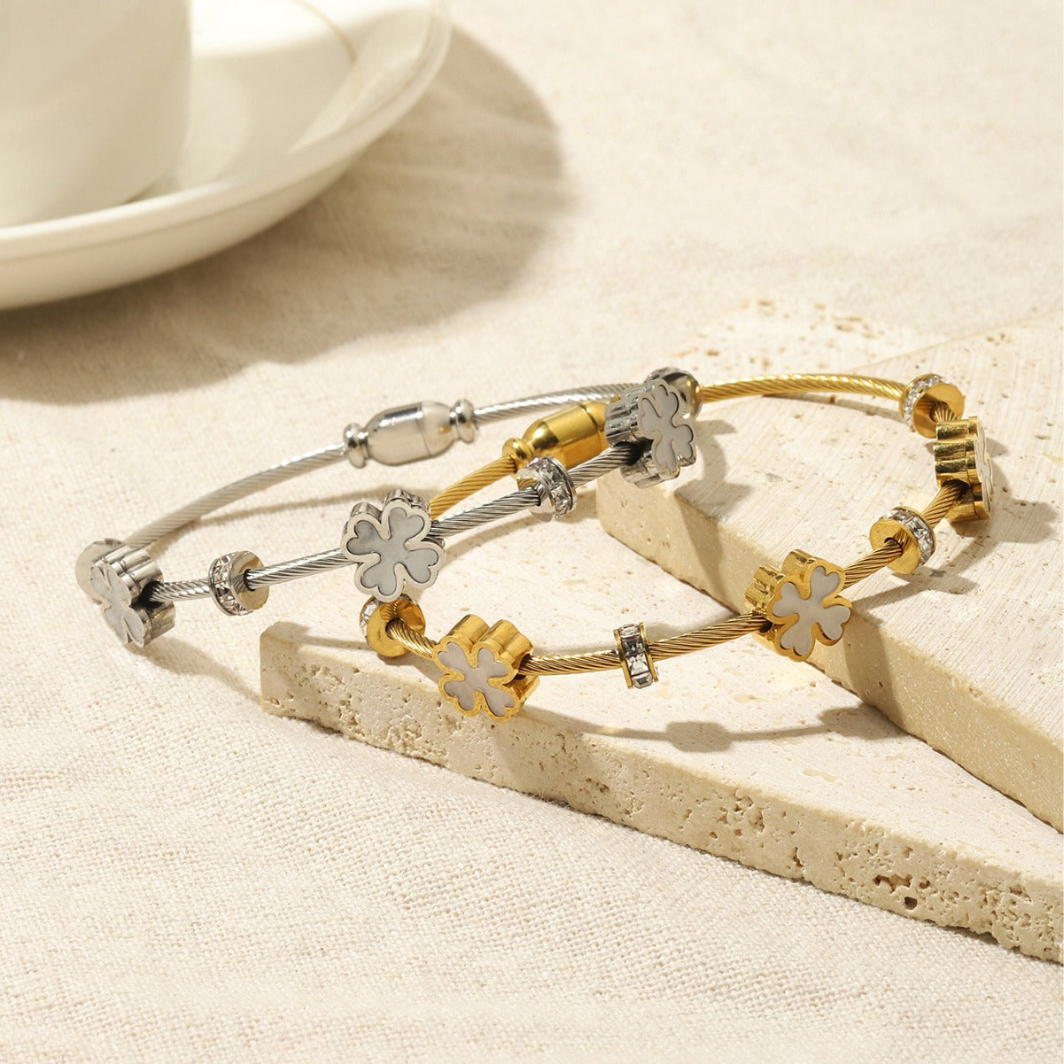 Square Crystal Titanium Steel High-grade Flower Fashionable Simple Bracelet