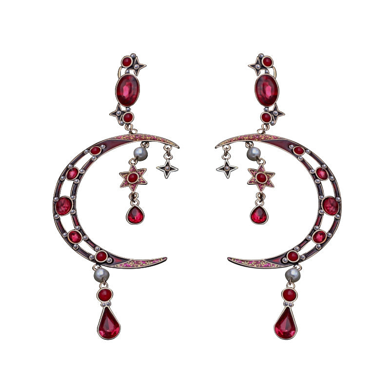 Women's Moon Whole Body Inlaid Zircon Sier Earrings