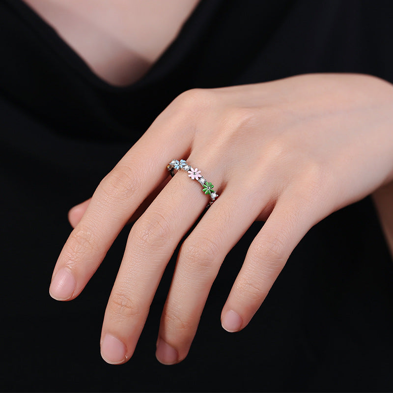 Korean Style Elegant Micro Inlaid Zircon Flower Sweet Rings