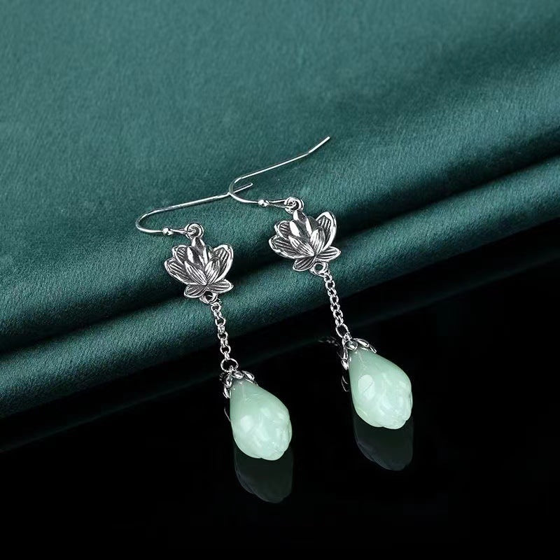 Imitation Jade Epoxy Magnolia National Style Earrings