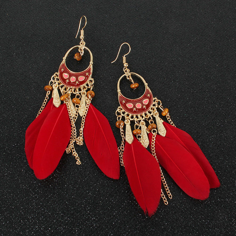 Bohemian Long Feather Personality Chain Vintage Earrings