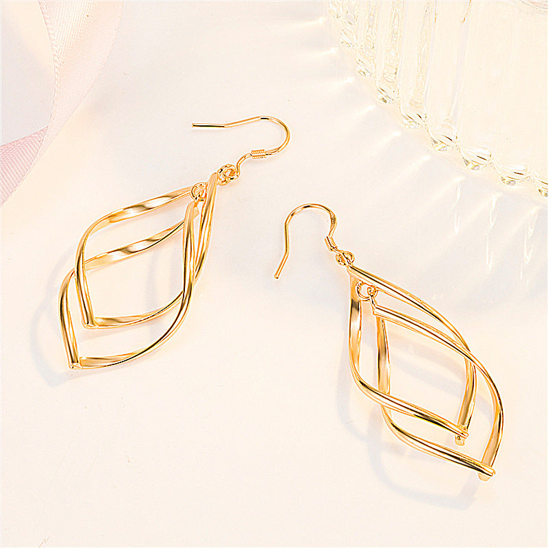 Gold Plated Double Buckle Ear Creative Long Earrings