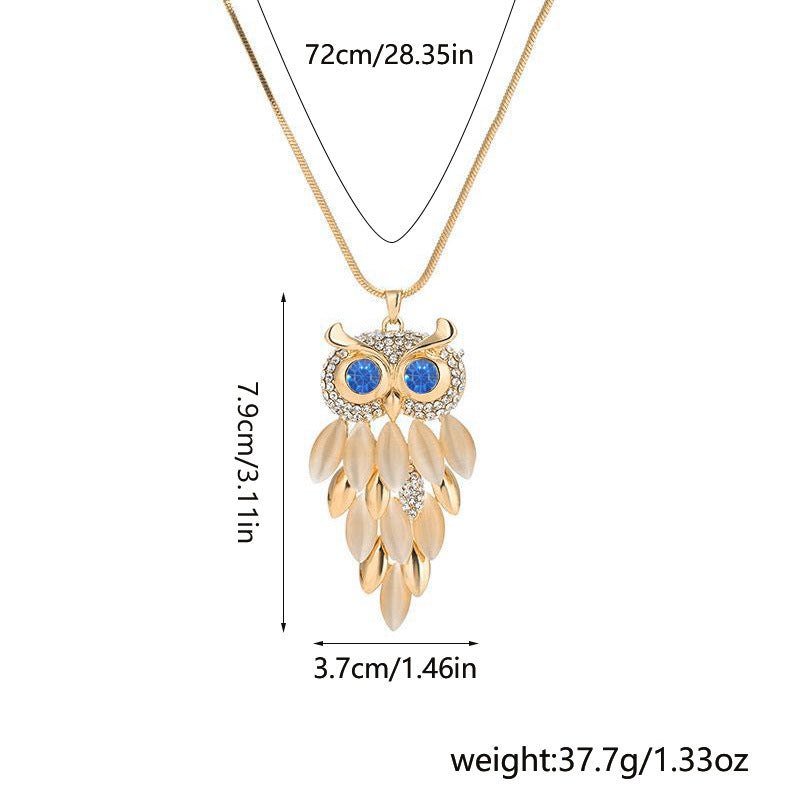 Creativity Design Diamond Long Sweater Chain Owl Necklace