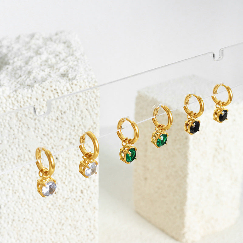 Cold Style Single Diamond Inlaid Zircon Design Earrings