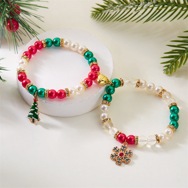 Christmas Couple Fashion Tree Snowflake Magnetic Bracelets
