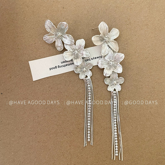 Metal Flower Long Fringe Sweet Cool Earrings