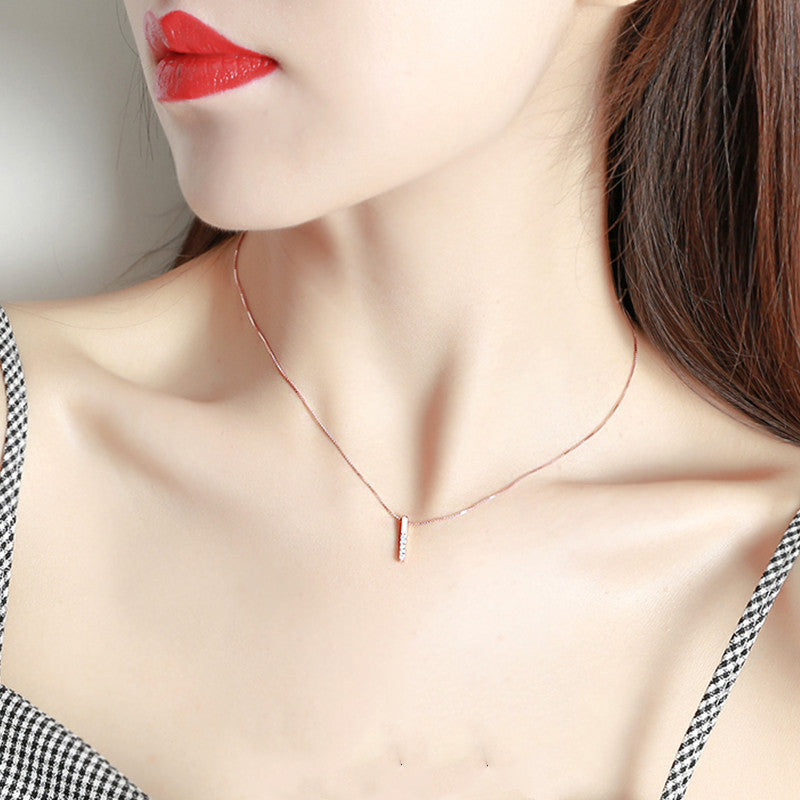 Geometric Vertical Bar Female Zircon Finely Inlaid Simple Necklaces