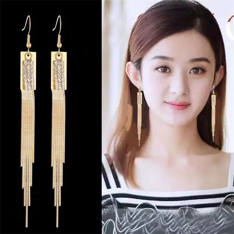 Pearl Versatile Personality Long Tassel Female Earrings