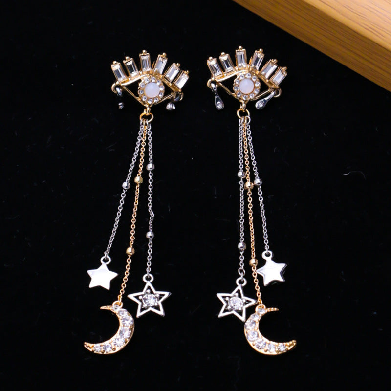 Women's Moon Whole Body Inlaid Zircon Sier Earrings