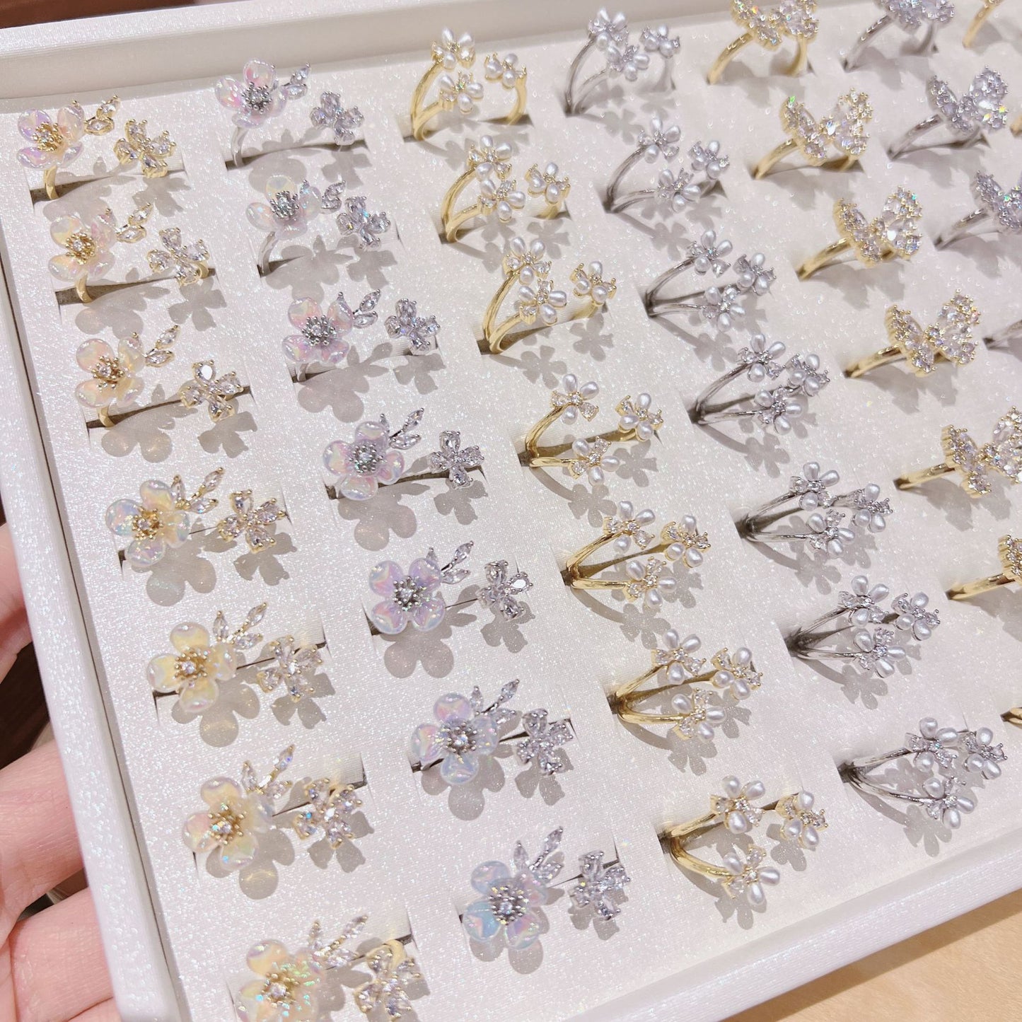 Zircon Flower Niche Style Fashion Design Ice Ring