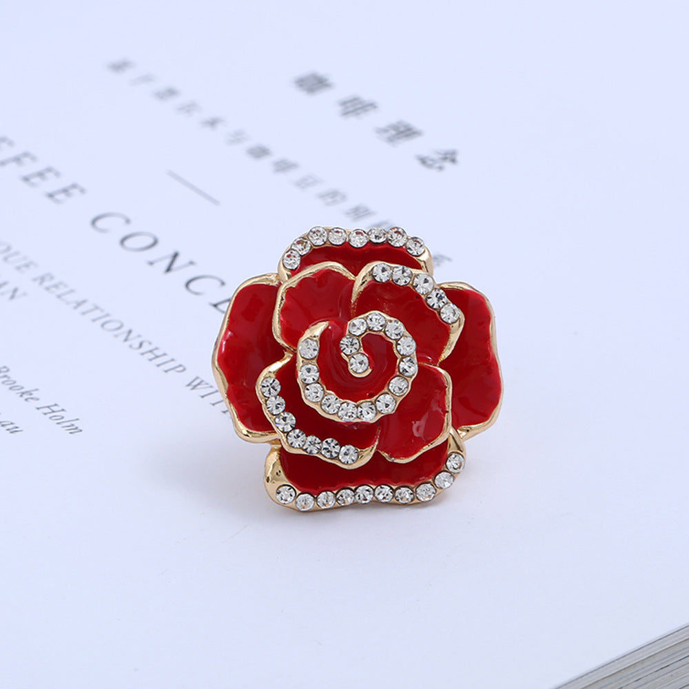 Women's Creative Adjustable Alloy Flower Drop Oil Diamond Rose Ring