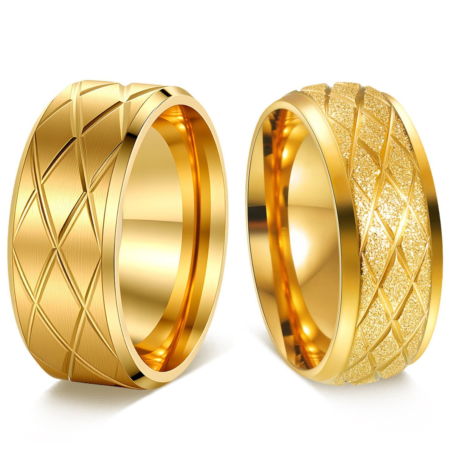 Diamond Plaid Line Frosted Couple Titanium Rings