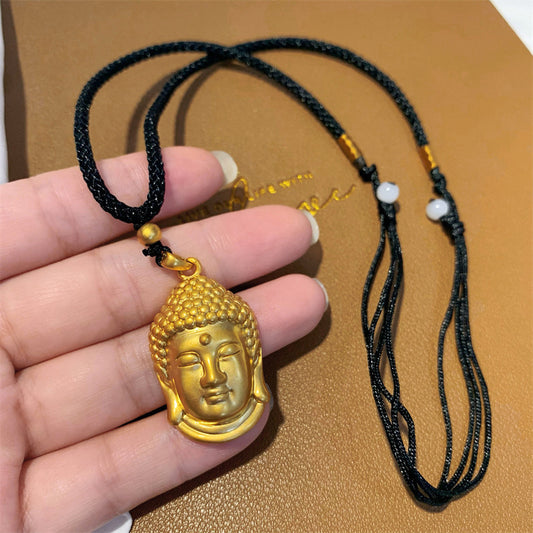 Women's & Men's Gold Plated Buddha Head Tathagata Amulet Necklaces