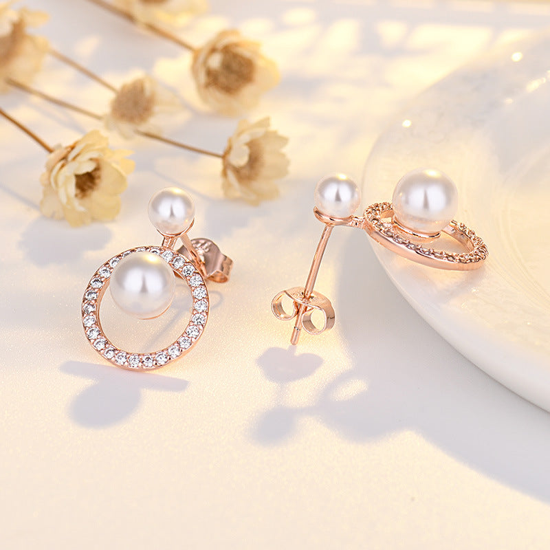 Round Trendy Full Diamond Pearl Simple Stud Earrings