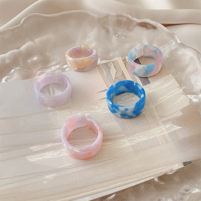 Women's Candy Color Resin Marble Texture Open Rings