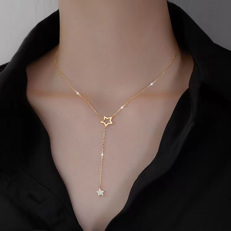 Women's Rhinestone Design Hollow Tassel Simple Temperament Necklaces