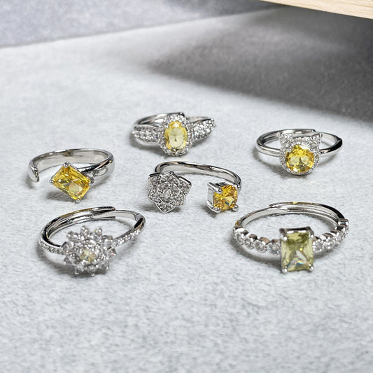 Luxury High-grade Yellow Diamond Rose Cube Candy Open Female Rings