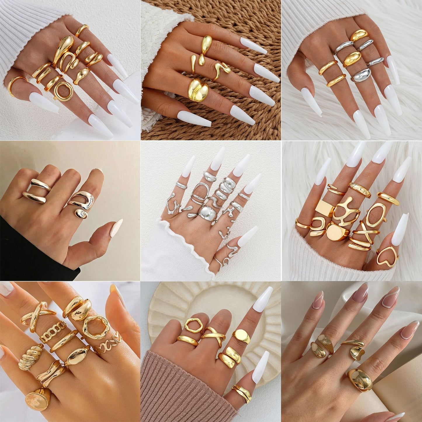 Drop Glossy Suit Piece Set Personality Creative Trend Rings