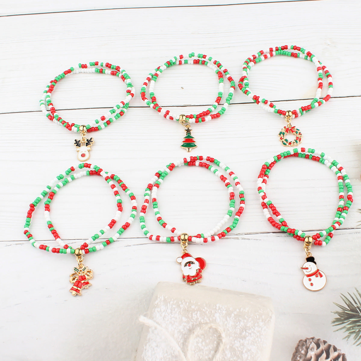 Creative Christmas Holiday Santa Claus Bell Beads Stringed Bracelets