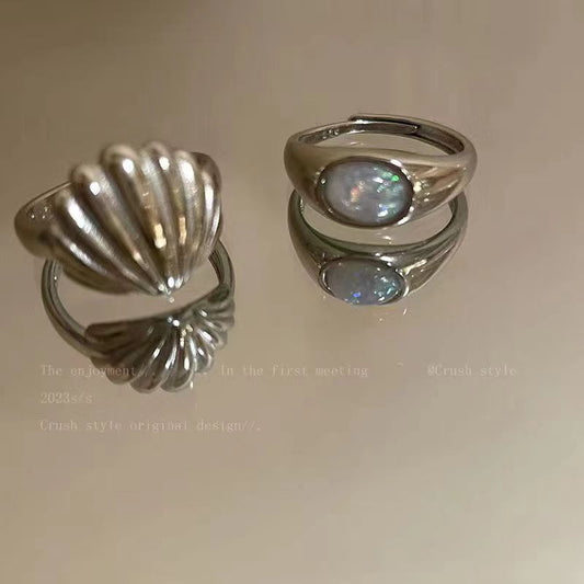 Listening Style Shell Mermaid Opal Trendy Niche Girlfriends Cold Rings
