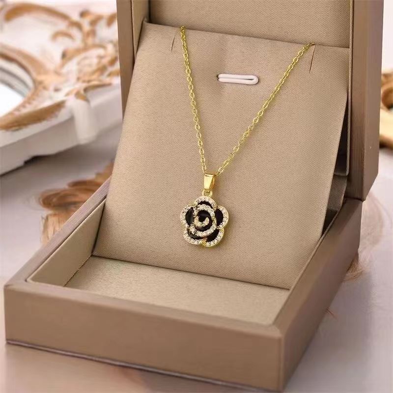 Niche Black Camellia Female Clavicle Chain Necklaces