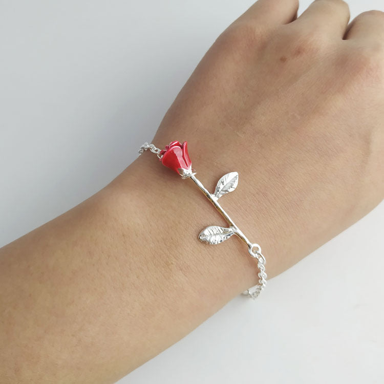Red Rose Simple Graceful Sweet Flowers Bracelet