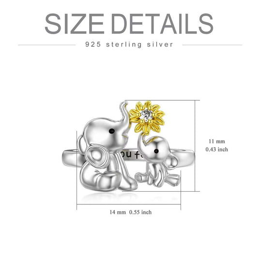 Fashion Auspicious Mother Elephant Little Daisy Rings