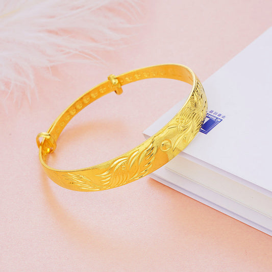 Women's Push-pull Vietnam Placer Gold Fu Character Dragon Phoenix Bracelet
