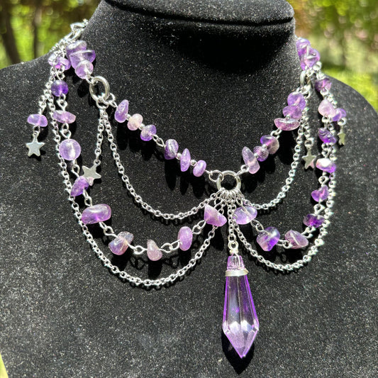Amethyst Gravel Tipped Bead Mori Fairy Necklaces