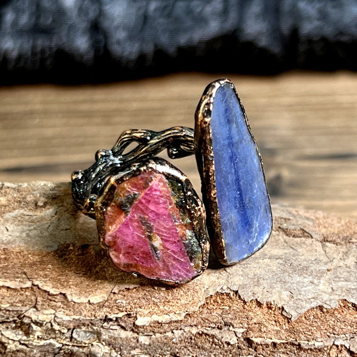 Ruby Rough Stone Blue Crystal Party Ring