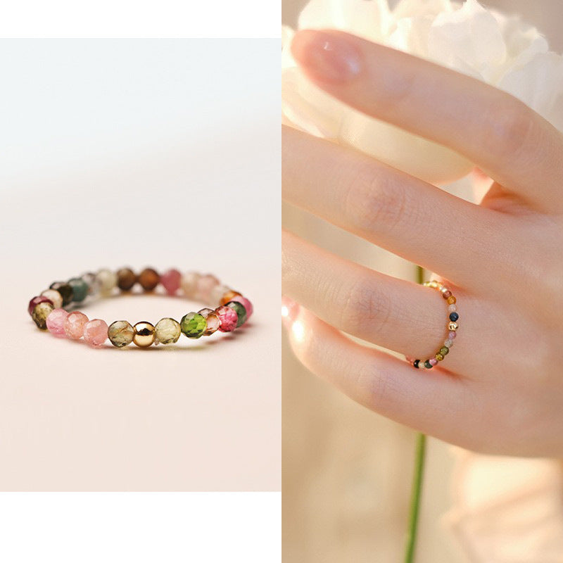 Sier Niche Natural Crystal Female Retro Rings