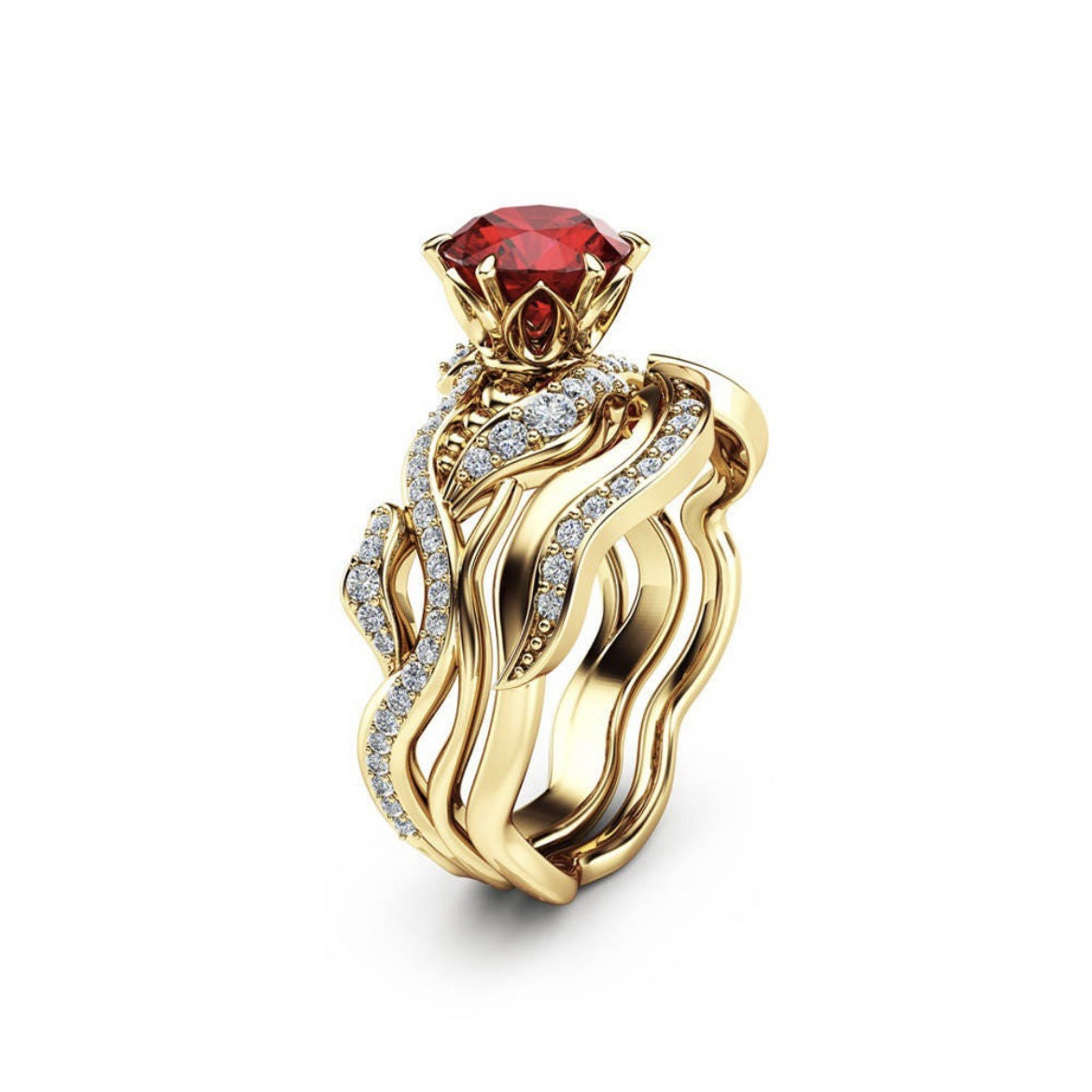 Gold-plated Inlaid Red Zircon Fashion Design Rings