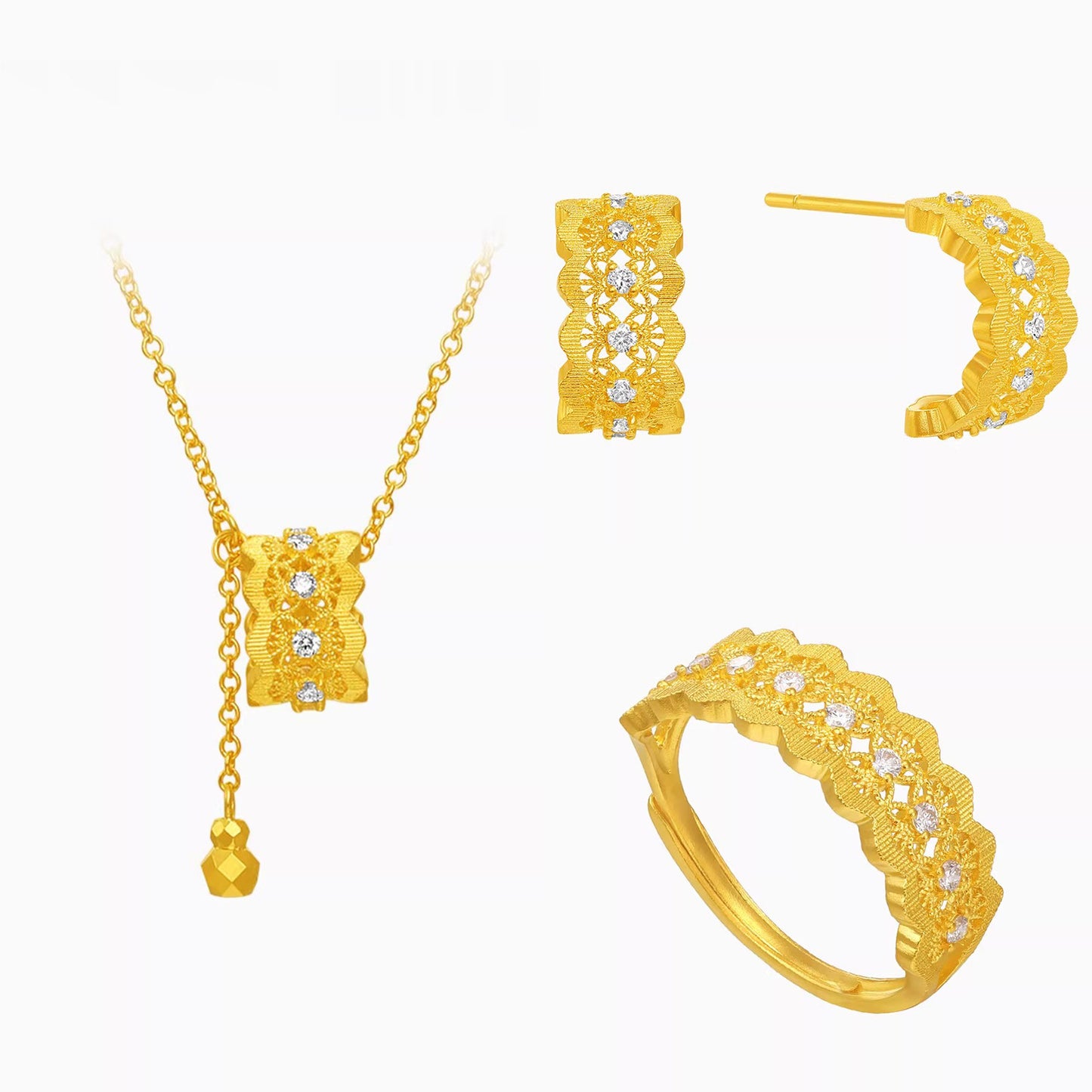 Women's Tassel Filigree Ear Gold Lace For Jewelry Set